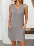 Texture Pocketed V-Neck Tank Dress - Trendsi - Flyclothing LLC