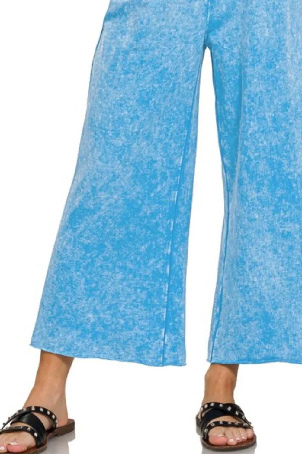 Zenana Washed French Terry Palazzo With Pockets - Trendsi - Flyclothing LLC
