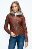 YMI Faux Layered Double-Zipper Jacket with Fuzzy Hood - Trendsi - Flyclothing LLC