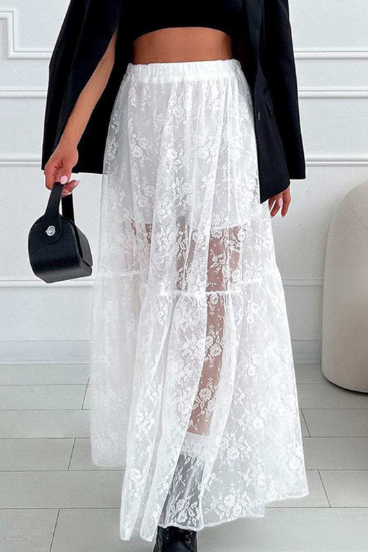 Lace Elastic Waist Maxi Skirt - Trendsi - Flyclothing LLC