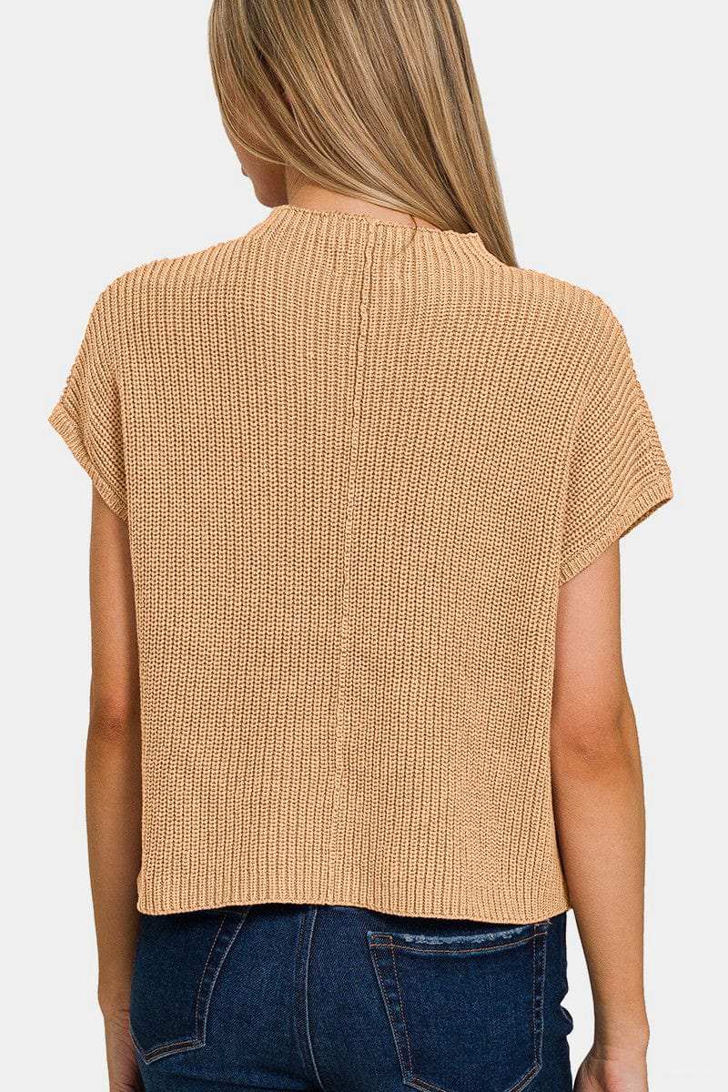 Zenana Mock Neck Short Sleeve Cropped Sweater - Trendsi - Flyclothing LLC