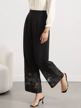 Floral Lace Hem Wide Leg Pants - Trendsi - Flyclothing LLC