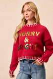 BiBi Christmas Theme Sequin Lattering Sweater - Trendsi - Flyclothing LLC