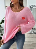 Heart Boat Neck Dropped Shoulder Sweater - Trendsi - Flyclothing LLC