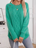 Decorative Button Round Neck Raglan Sleeve Sweater - Trendsi