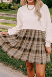 Plaid Round Neck Long Sleeve Mini Dress - Trendsi