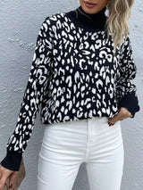 Leopard High Neck Pullover Sweater - Trendsi - Flyclothing LLC