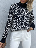 Leopard High Neck Pullover Sweater - Trendsi - Flyclothing LLC