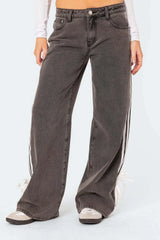 Side Striped Loose Fit Jeans - Trendsi - Flyclothing LLC