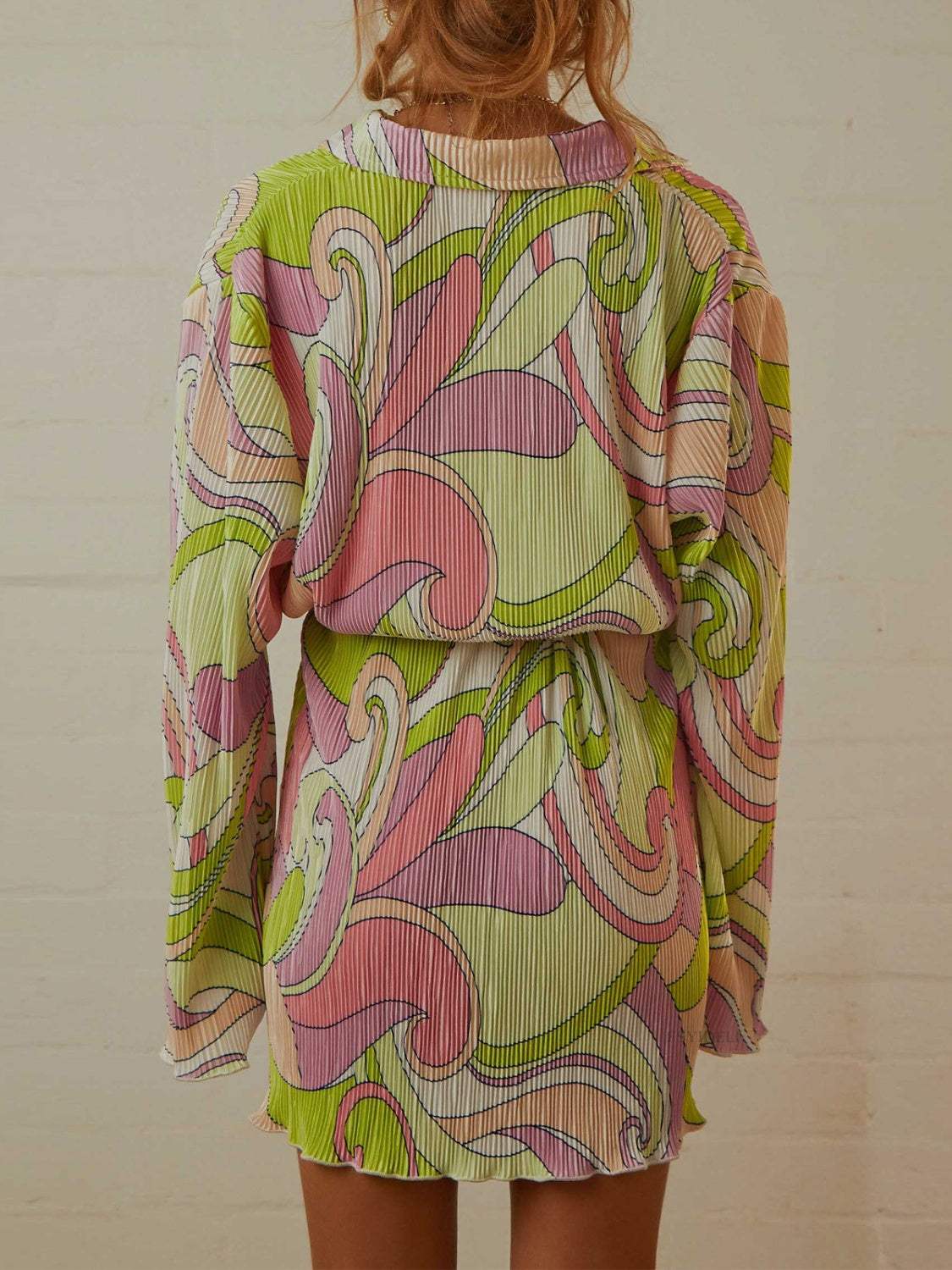Tied Button Up Long Sleeve Dress - Trendsi - Flyclothing LLC