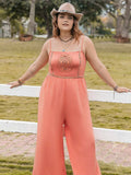 Plus Size Lace Detail Spaghetti Strap Wide Leg Jumpsuit - Trendsi - Flyclothing LLC
