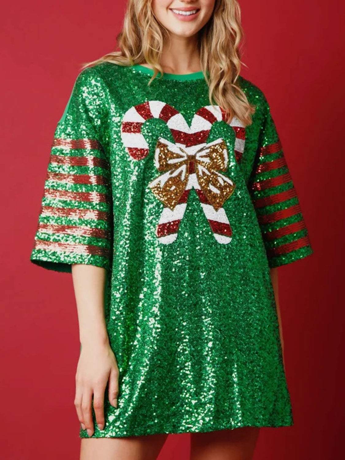 Sequin Round Neck Half Sleeve T-Shirt - Trendsi - Flyclothing LLC