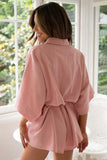 Tied Button Up Collared Neck Romper - Trendsi