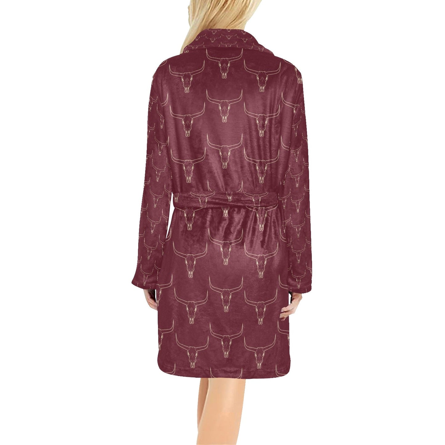 Baha Ranch Burgundy Longhorn Women's Western Bath Robe