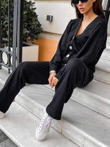 Full Size Button Up Long Sleeve Top and Pants Set - Trendsi - Flyclothing LLC