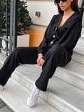 Full Size Button Up Long Sleeve Top and Pants Set - Trendsi - Flyclothing LLC