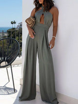 Wide Leg Cutout Halter Neck Jumpsuit - Trendsi - Flyclothing LLC