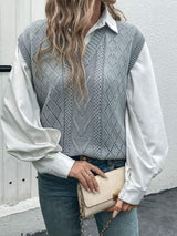 Openwork V-Neck Sweater Vest - Trendsi - Flyclothing LLC