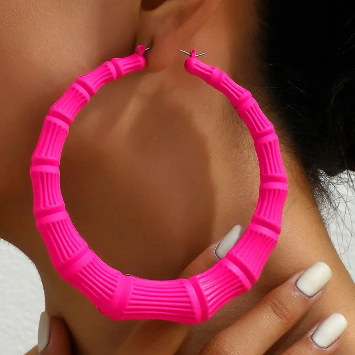 Stainless Steel Textured Hoop Earrings - Trendsi - Flyclothing LLC