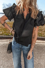 Ruffled Puff Short Sleeve Loose Blouse - Trendsi - Flyclothing LLC