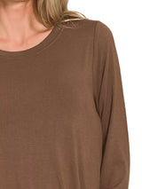 Zenana Flowy Round Hem Rayon Long Sleeve Top - Trendsi - Flyclothing LLC