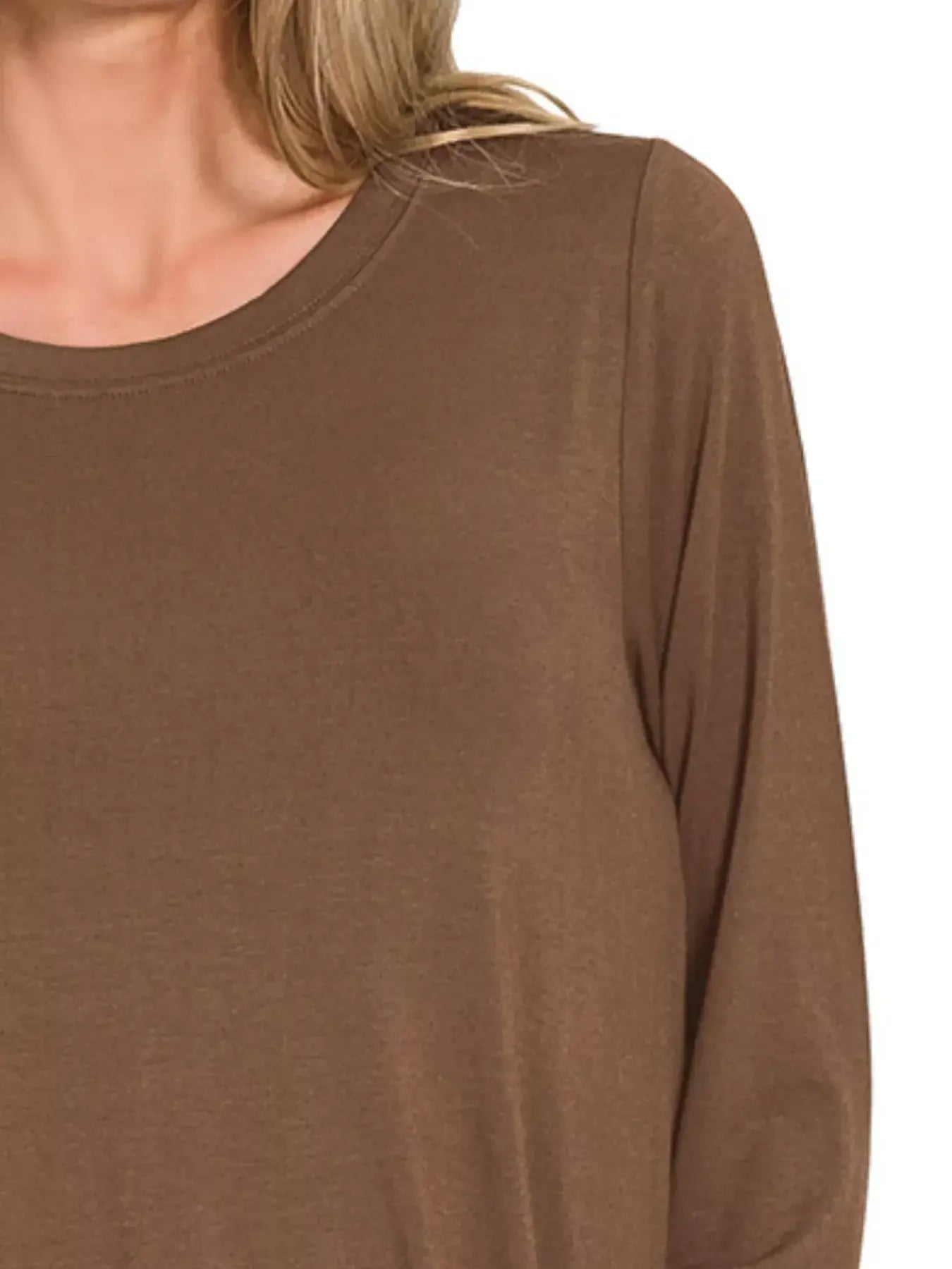Zenana Flowy Round Hem Rayon Long Sleeve Top - Trendsi - Flyclothing LLC