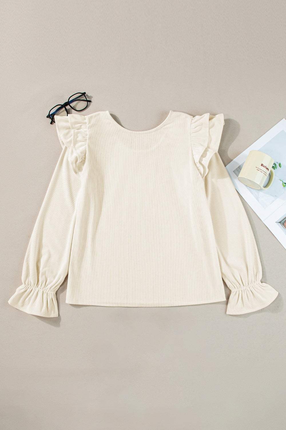 Ruffled Round Neck Flounce Sleeve Top - Trendsi - Flyclothing LLC