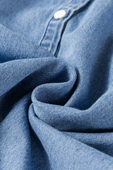 Half Button Long Sleeve Denim Top - Trendsi - Flyclothing LLC
