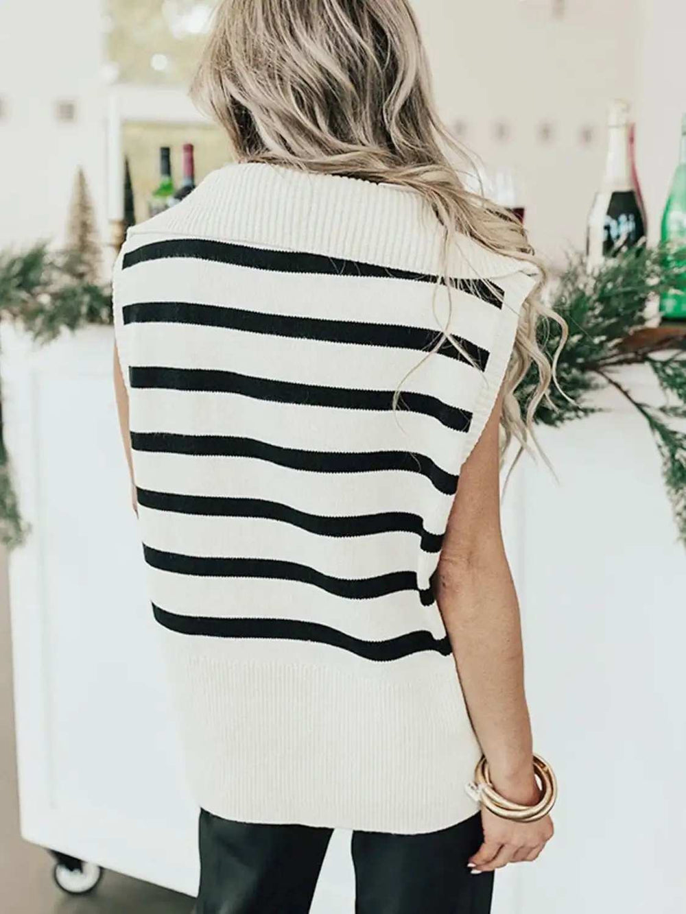 Striped Half Zip Sweater Vest - Trendsi - Flyclothing LLC