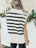 Striped Half Zip Sweater Vest - Trendsi