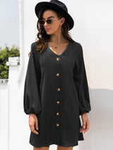 V-Neck Long Sleeve Mini Dress - Trendsi - Flyclothing LLC