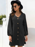 V-Neck Long Sleeve Mini Dress - Trendsi - Flyclothing LLC