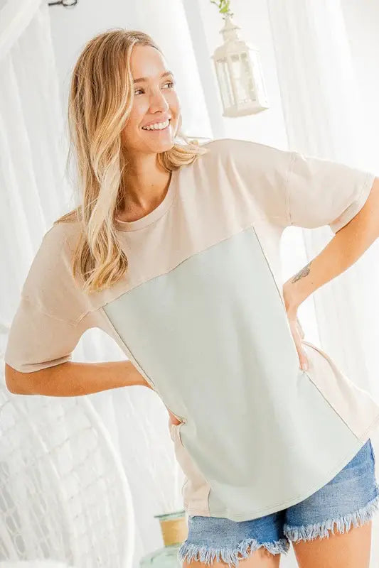 Heimish Full Size Contrast Round Neck Short Sleeve T-Shirt Plus Size - Trendsi - Flyclothing LLC