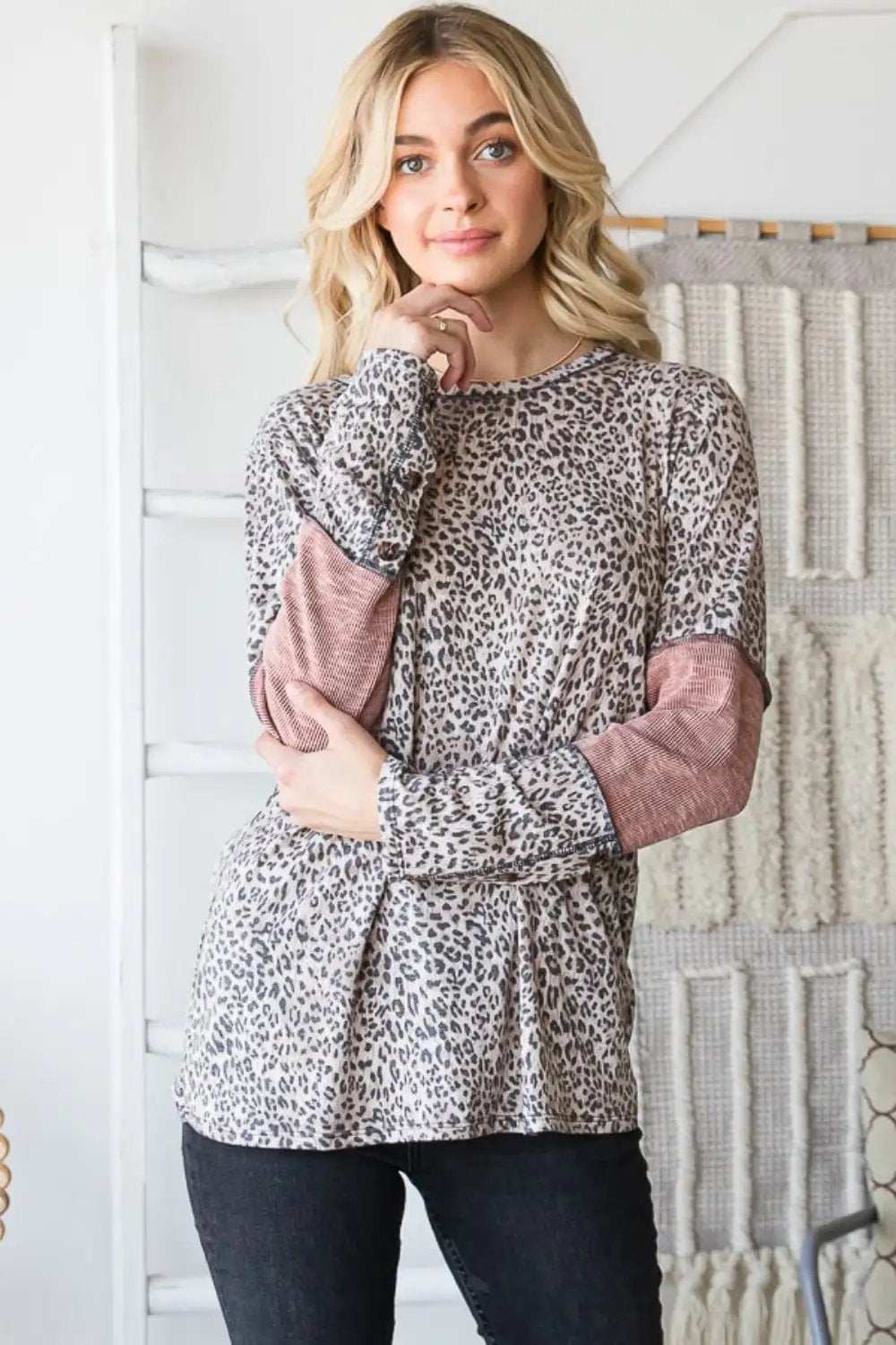 Heimish Full Size Leopard Exposed Seam Contrast T-Shirt - Trendsi - Flyclothing LLC