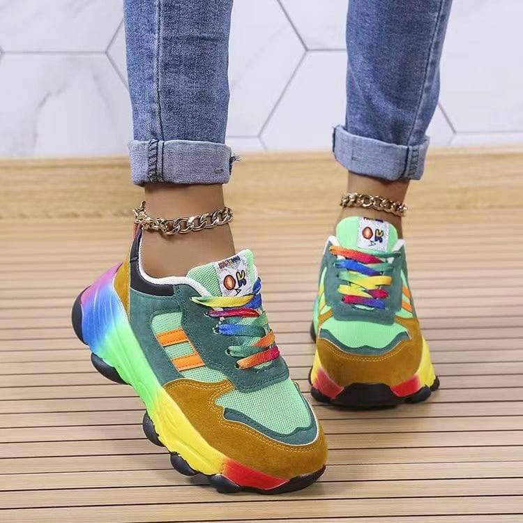 Lace-Up Mesh Round Toe Platform Sneakers - Trendsi - Flyclothing LLC
