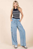 Mittoshop Washed Elastic Waist Cargo Wide Leg Pants - Trendsi - Flyclothing LLC