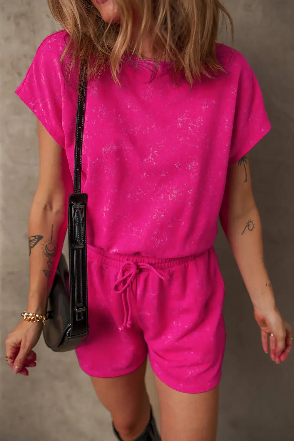 Mineral Wash Hollow Out Back Drawstring Waist Romper - Trendsi - Flyclothing LLC