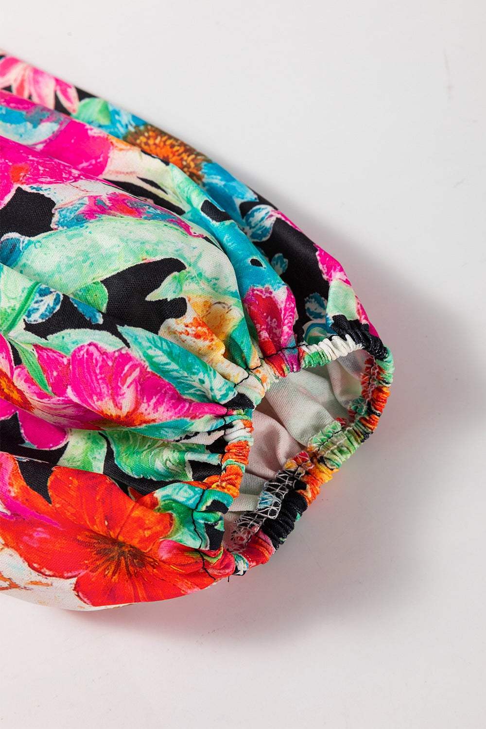 Floral Tie Neck Balloon Sleeve Blouse - Trendsi - Flyclothing LLC