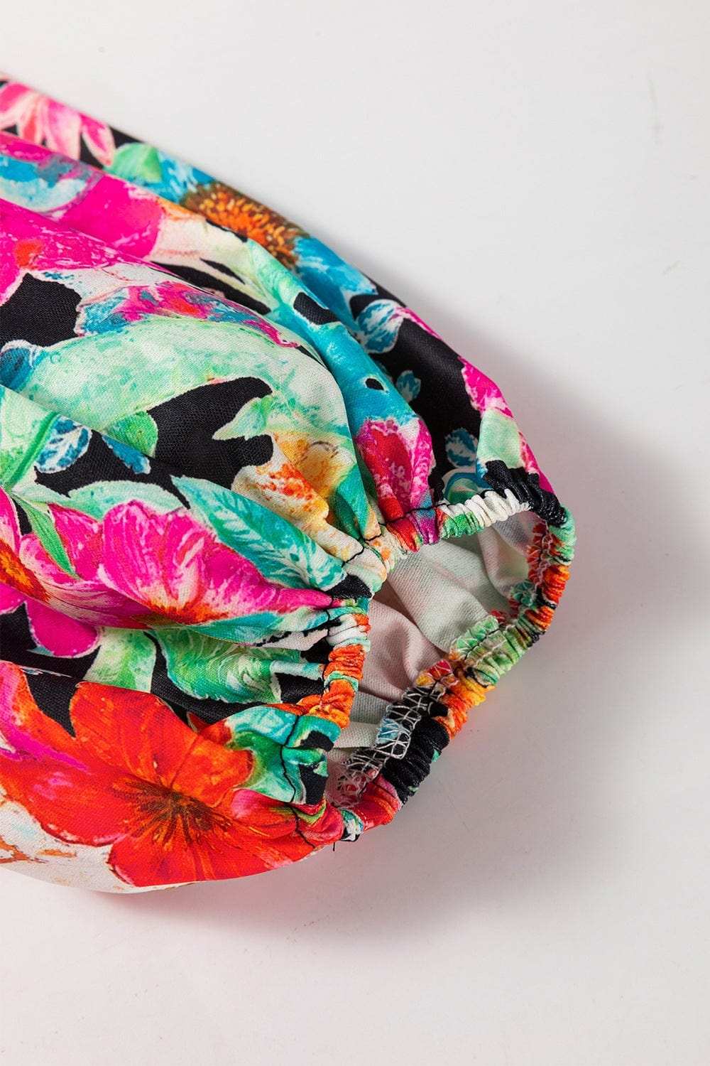 Floral Tie Neck Balloon Sleeve Blouse - Trendsi - Flyclothing LLC