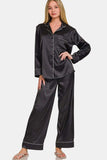 Zenana Satin Long Sleeve Shirt and Pants Pajama Set - Trendsi - Flyclothing LLC