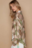 POL Button-Down Long Sleeve Printed Shirt - Trendsi