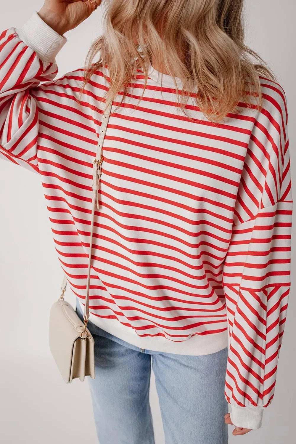 Striped Dropped Shoulder Long Sleeve Sweatshirt - Trendsi - Flyclothing LLC