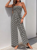 Perfee Printed Smocked Sleeveless Jumpsuit - Trendsi