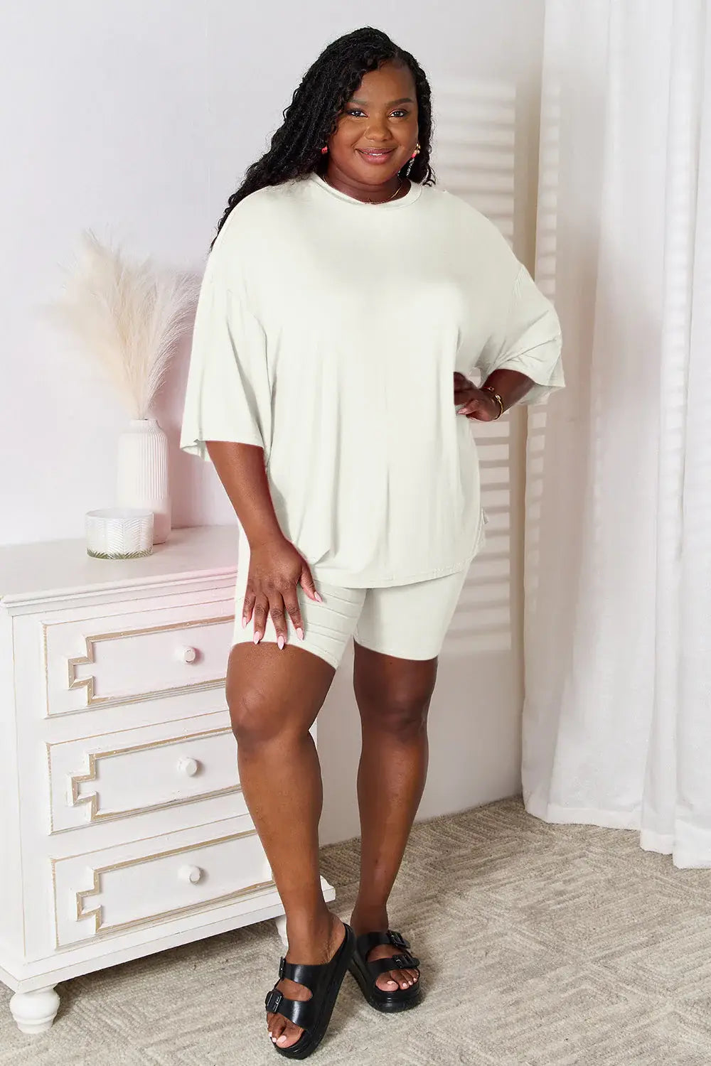 Basic Bae Full Size Soft Rayon Three-Quarter Sleeve Top and Shorts Set - ShopBasicbae - Flyclothing LLC