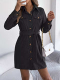 Button-Front Corduroy Shirt Dress - Trendsi - Flyclothing LLC