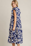 Umgee Full Size Floral Collared Ruffle Cap Sleeve Midi Dress Plus Size - Trendsi