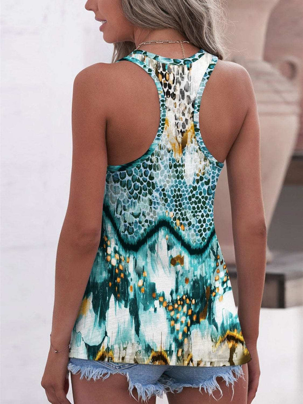 Printed Scoop Neck Wide Strap Tank - Trendsi - Flyclothing LLC