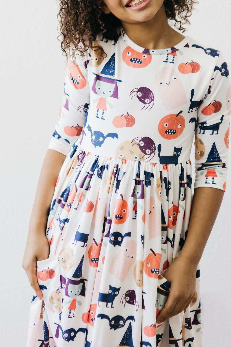 Boo Crew 3/4 Sleeve Pocket Twirl Dress - Mila & Rose ® - Flyclothing LLC