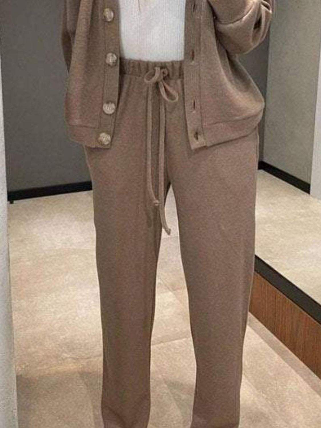 Full Size Button Up Long Sleeve Top and Pants Set - Trendsi - Flyclothing LLC