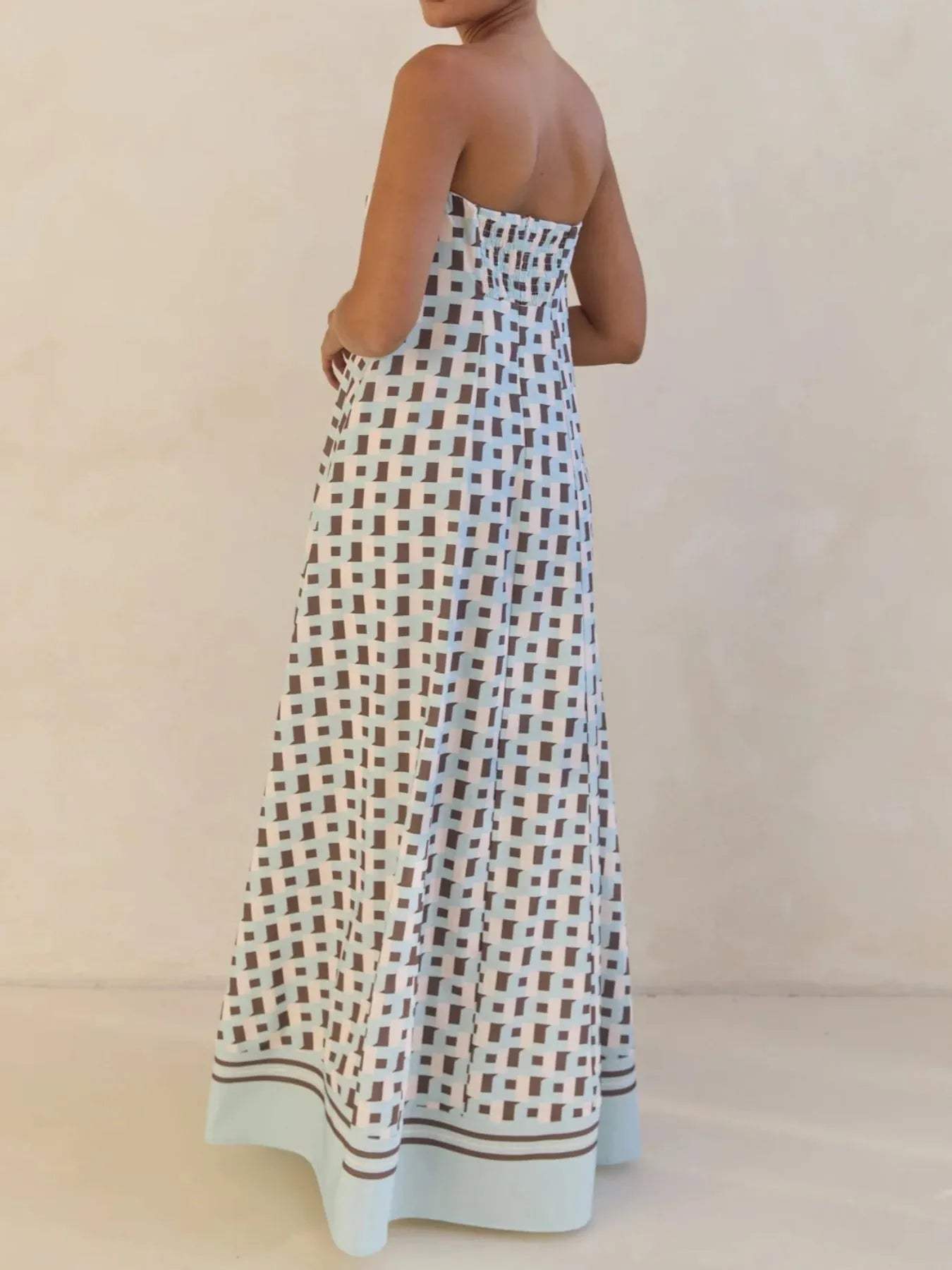 Smocked Printed Tube Maxi Dress - Trendsi - Flyclothing LLC